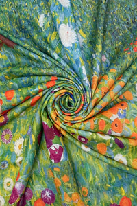 Klimt 'Flower Garden' Print Wool Reversible Frayed Scarf