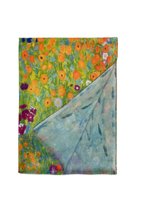 Klimt 'Flower Garden' Print Wool Reversible Frayed Scarf