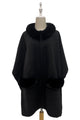 Faux Fur Trim Wool Cape With Pockets