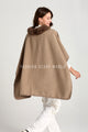 Faux Fur Trim Wool Cape With Pockets