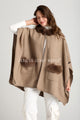 Faux Fur Trim Wool Cape With Pockets