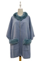 Faux Fur Trim Wool Cape With Pockets