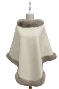 Faux Fur Trim Wool Poncho