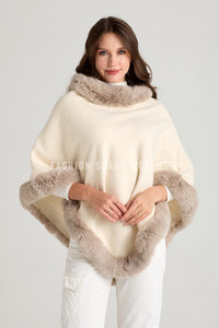 Faux Fur Trim Wool Poncho