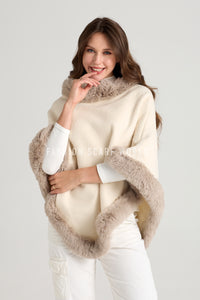 Faux Fur Trim Wool Poncho