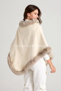 Faux Fur Trim Wool Poncho