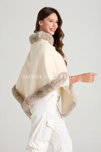 Faux Fur Trim Wool Poncho