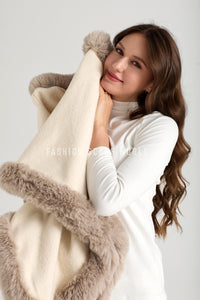 Faux Fur Trim Wool Poncho