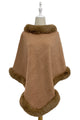 Faux Fur Trim Wool Poncho