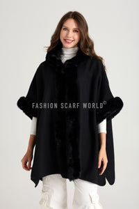 Faux Fur Trim Hooded Wool Jacket