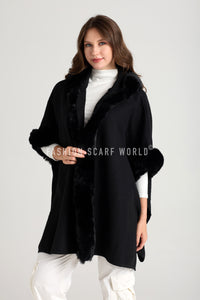 Faux Fur Trim Hooded Wool Jacket