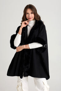 Faux Fur Trim Hooded Wool Jacket