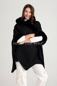 Faux Fur Trim Hooded Wool Jacket