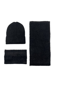 Fluffy Knitted Scarf, Hat & Fingerless Glove Set