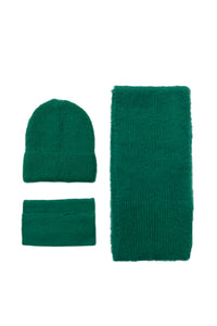 Fluffy Knitted Scarf, Hat & Fingerless Glove Set