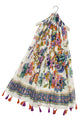 Indian Painted Floral Print Tassel Scarf