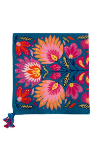 Folk Style Large Floral Print Square Tassel Scarf