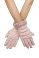 Plain Ruched Faux Fur Trim Gloves