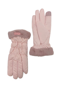 Plain Ruched Faux Fur Trim Gloves