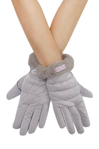 Plain Ruched Faux Fur Trim Gloves