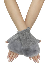 Diamante & Faux Fur Trim Fingerless Gloves