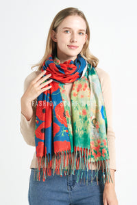 Bold Poppy & Monet Art Print Reversible Wool Tassel Scarf