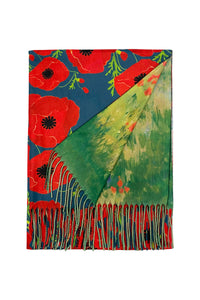 Bold Poppy & Monet Art Print Reversible Wool Tassel Scarf