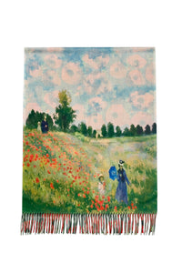 Bold Poppy & Monet Art Print Reversible Wool Tassel Scarf