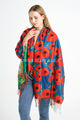 Bold Poppy & Monet Art Print Reversible Wool Tassel Scarf