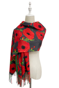 Bold Poppy & Monet Art Print Reversible Wool Tassel Scarf