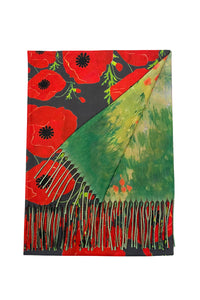 Bold Poppy & Monet Art Print Reversible Wool Tassel Scarf