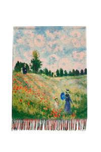 Bold Poppy & Monet Art Print Reversible Wool Tassel Scarf