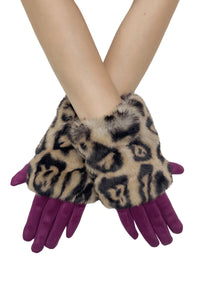 Faux Fur Luxe Leopard Print Touchscreen Gloves