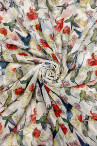 Hummingbird & Floral Print Frayed Scarf