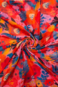 Vibrant Floral Print Frayed Scarf