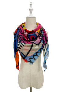 Picasso Inspired Abstract Face Frayed Square Scarf