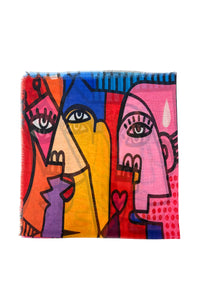 Picasso Inspired Abstract Face Frayed Square Scarf