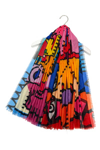 Picasso Inspired Abstract Face Frayed Square Scarf