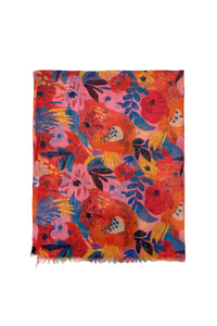 Vibrant Floral Print Frayed Scarf