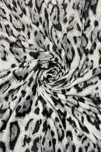 Gold Foil Leopard Print Frayed Scarf