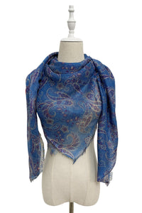 Paisley Linen Square Frayed Scarf