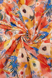 Bright Bouquet Print Frayed Scarf