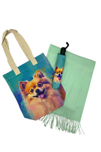 Pomeranian Dog Art Print Cotton Tote Bag (Pack Of 3)