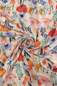 Pretty Wildflower Print Frayed Scarf