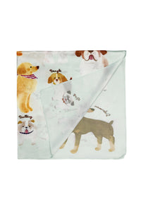 Cute Illustrated Dog Print Silk Square Scarf