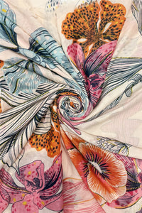 Tropical Flower Print Frayed Scarf