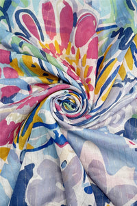 Bold Floral & Metallic Thread Print Frayed Scarf