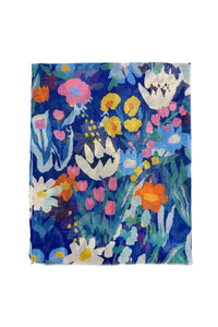 Bright Floral Meadow Frayed Scarf