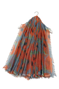 Poppy Print Linen Square Frayed Scarf