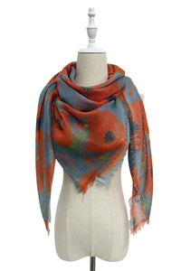 Poppy Print Linen Square Frayed Scarf